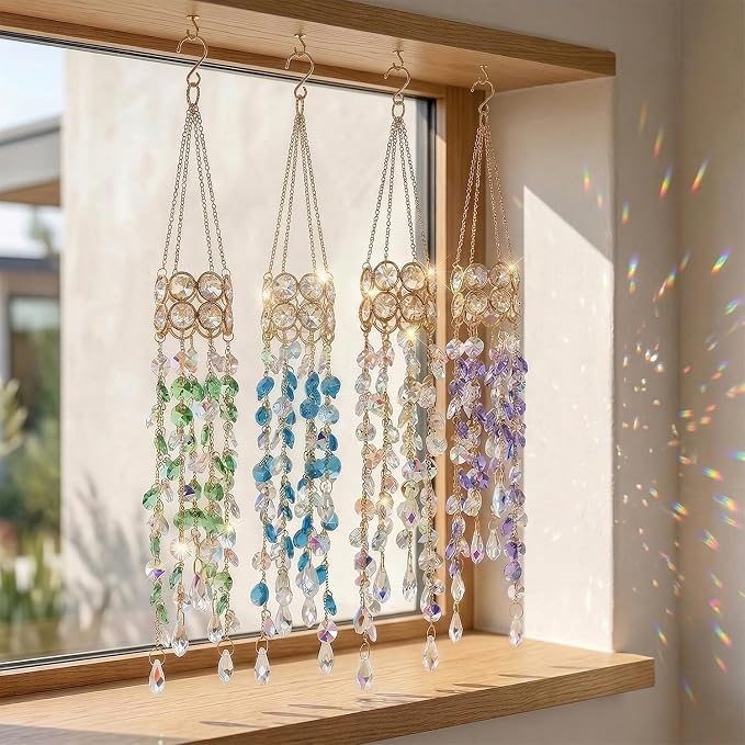 Crystal Suncatchers for Window Hanging Decor, Prism Rainbow Maker with Chain & Hook, Ornament for Ceiling, Garden, Home, Indoor & Outdoor Decoration, Blue