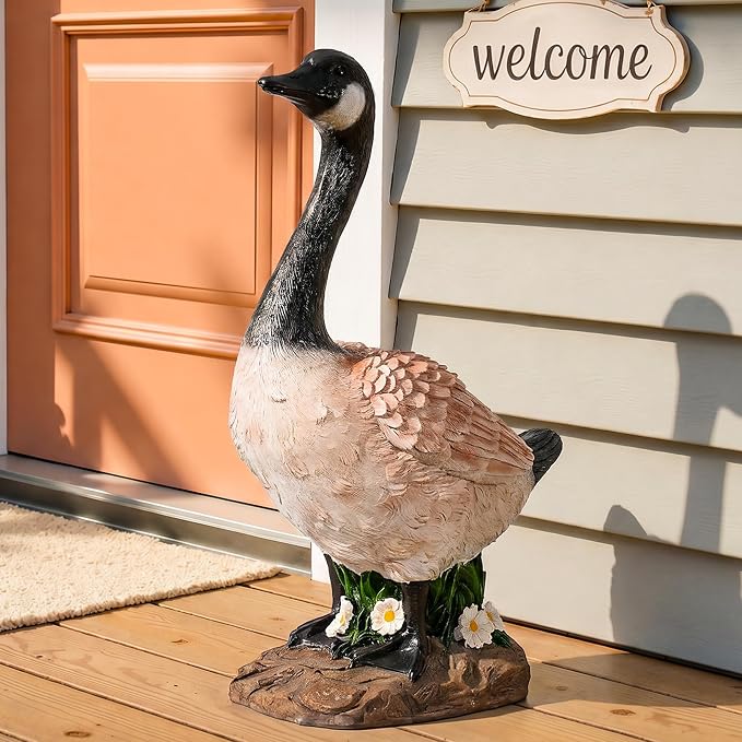GIGALUMI 19" Large Porch Canada Goose Statue, Durable Resin Garden Decor, Hand-Painted Animal Sculpture Indoor Outdoor, Patio Lawn Yard Art Ornaments, Birthday Housewarming Gift for Women Mom Grandma