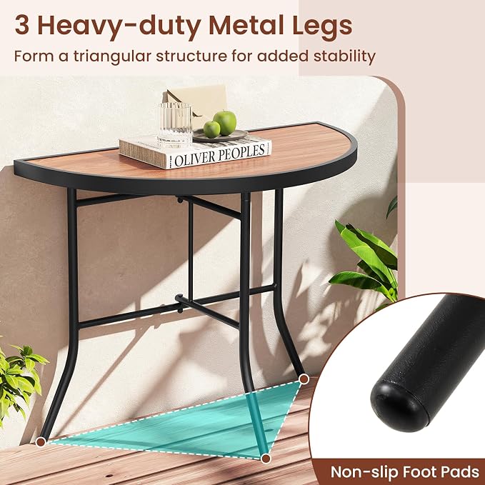 Giantex Half Round Folding Table, Half Moon Dining Table with Heavy-Duty Metal Frame, Portable Space-Saving Semi-Circle Bistro Table for Banquet Event Patio Garden Entryway (2)