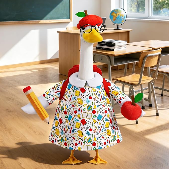 Back to School Porch Goose Outfit with Schoolbag for 23" Porch Goose School Classroom Outdoor Garden Patio Yard Lawn Art Decoration