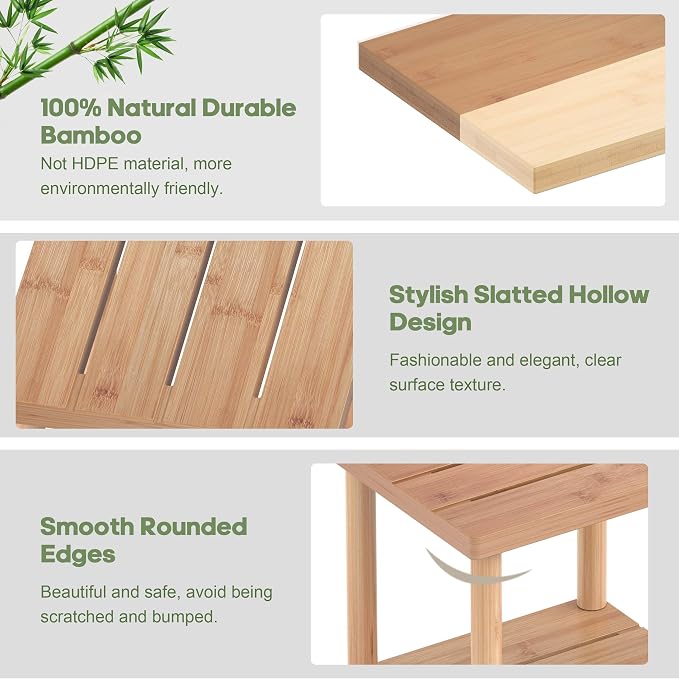 LEJANEOYE Outdoor Side Table, 2-Tier Small Outdoor Table for Patio, Adirondack Side Tables for Outside or Indoor, Bamboo End Table for Pool, Porch, Weather Resistant Easy Maintenance