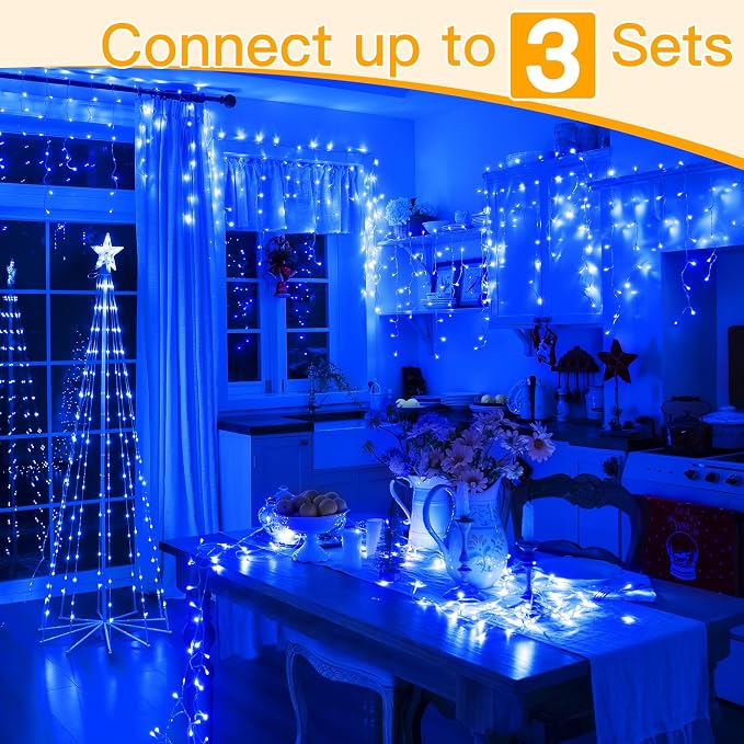 Ollny Icicle Lights for Outside 400LED 32FT, Blue Christmas Light with Remote 8Modes Timers Waterproof, Plug in Connectable Hanging Lights for Outdoor Indoor House Roof Holiday