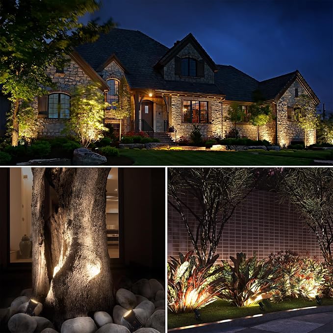 SUNVIE All-in-One LED Low Voltage Landscape Lighting Kit Dusk to Dawn 12PCS | 3000K Landscape Lights with Transformer Connectors 100FT Wire, Waterproof Low Voltage Landscape Lights for Garden Yard House