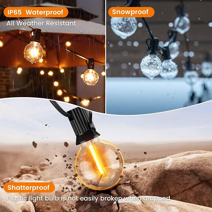 OHLUX Outdoor String Lights 220 Feet Patio Lights with 104 Edison LED G40 Globe Bulbs(4 Spares), 2200K Waterproof Connectable Edison Hanging Lighting for Backyard Balcony Outside Gazebo Party