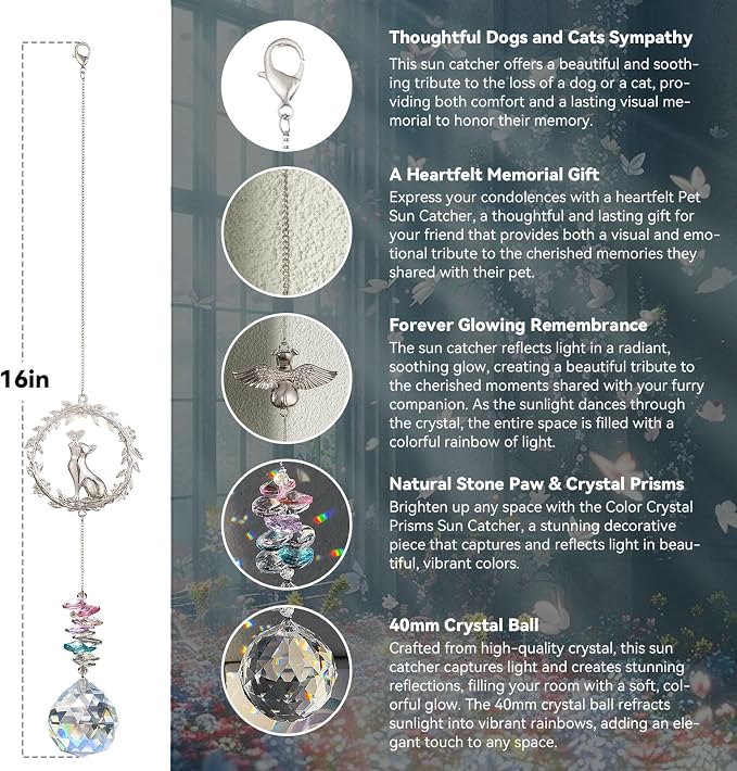 Cat Memorial Gifts for Loss of Cat, Cat Sympathy, Pet Memorial Suncatcher | Thoughtful Cats Remembrance Suncatcher Keepsake, Cat Passing Away Bereavement Memory Gift