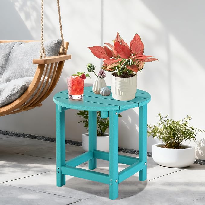 LZRS Adirondack Patio Side Table End Table, Outdoor Coffee Tables for Patio, Backyard,Pool, Indoor Companion, Easy Maintenance & Weather Resistant(Turquoise)