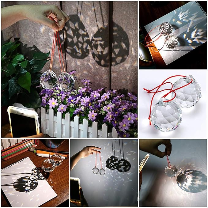 MerryNine 6 Pcs Clear Crystal Ball Prism Sun Shine Catcher Rainbow Pendants Maker, Hanging Crystals Prisms for Windows, for Feng Shui, for Gift (1.96"/50mm 6Pack)