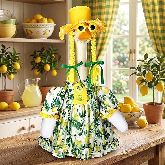 Suzile Porch Goose Outfit for 23''H Cement Statue Cute Lemons Goose Clothes Skirt Costume with Flower Sunglasses for Spring Outdoor Summer Yard Lawn Patio Decor