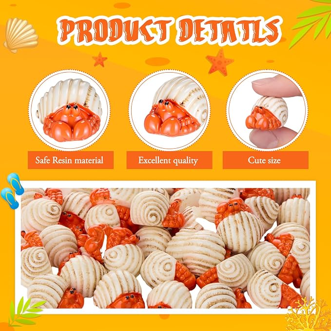 Geelin 50 Pcs Mini Hermit Crab Figurines Tiny Resin Sea Animal Realistic Ornament Decor for Fairy Gardens, Miniature Terrariums, Beach Theme Party Decorations, DIY Crafts