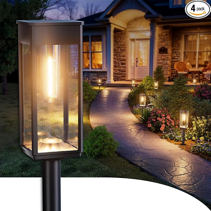 ALFIOT Solar Pathway Lights Outdoor, 4 Pack Bright Solar Lights Outdoor, IP65 Waterproof Solar Garden Lights Solar Powered Landscape Lighting for Yard Patio Walkway Driveway Pathway (Warm White)