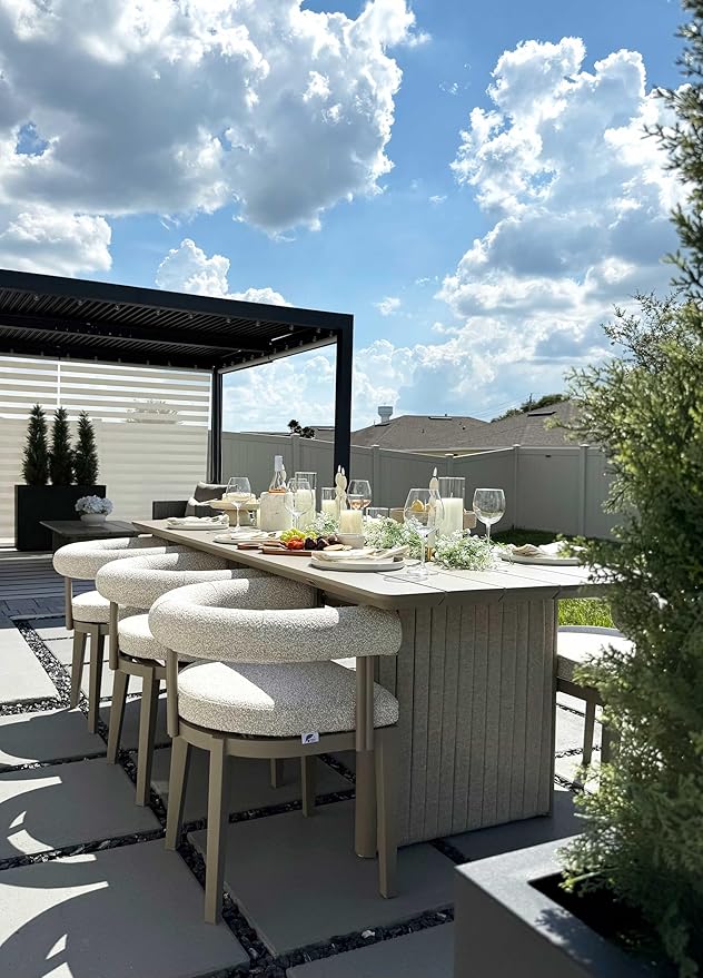 PURPLE LEAF 7 Pieces Italian Patio Dining Set with Cushion, Seamless Table | Wraparound Backrests, Textured Olefin Fabric, Cushioned Armrest, Aluminum, Hand-Braided Rope Table Base, Earth-Tone Palette