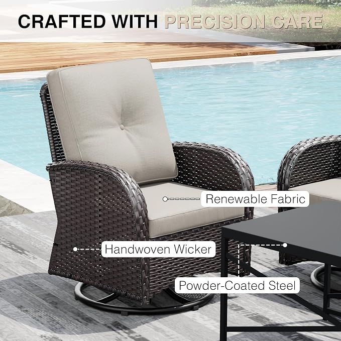 Joyside Wicker Patio Furniture Set, 5 Piece Outdoor Furniture Set with Thickened Cushions, High Back, Deep Seating, Wide Armrest, Outdoor Swivel Rocker Chairs for Porch, Deck