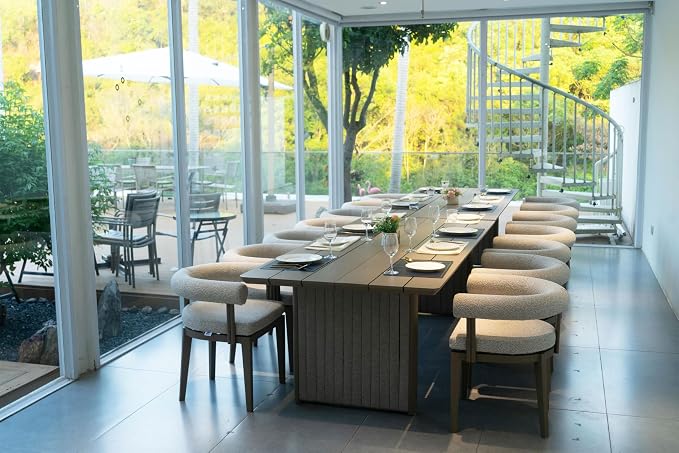 PURPLE LEAF 15 Pieces Italian Patio Dining Set with Cushion, Seamless Table | Wraparound Backrests, Sumptuous Textured Olefin Fabric, Cushioned Armrest, Aluminum, Large Gathering, Earth-Tone Palette