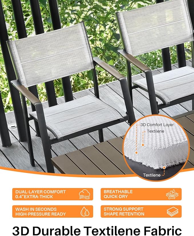 Patio Dining Set for 8, Aluminum Extendable Outdoor Dining Table Set with Expandable Dining Table and Double-Layer Textilene Dining Chairs, Patio Furniture Set for Porch, Deck, Limed Oak