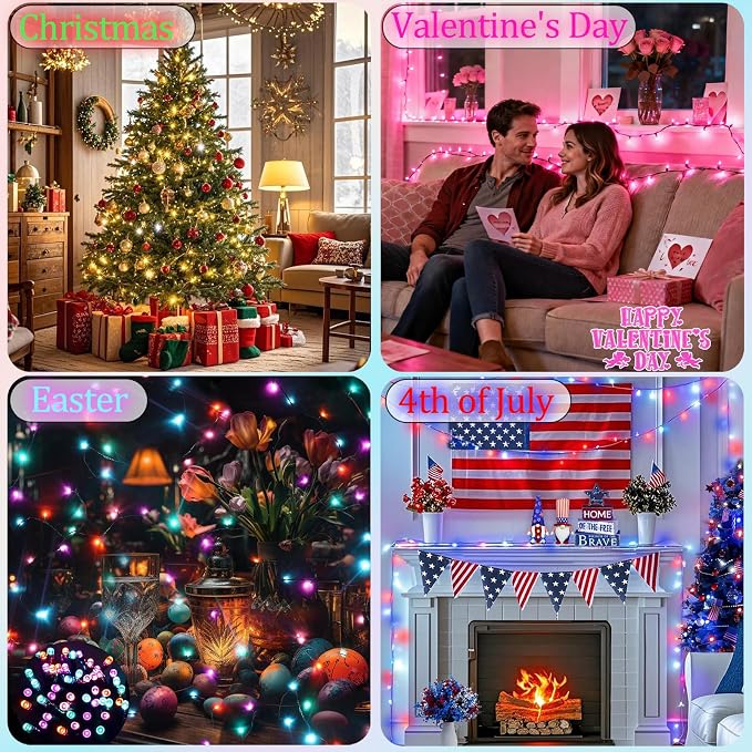 Pooqla 200 LED Color Changing Christmas String Lights with Remote, 66 ft | Green Wire 35 Colors Halloween Lights Plug in with Timer, Connectable RGB String Lights Indoor Bedroom Party Christmas Decor