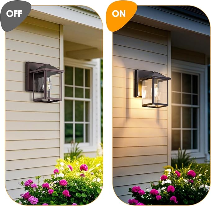 MATAMEYE Outdoor Wall Light Fixture, Exterior Waterproof Porch Lighting | Dark Chocolate Patio Wall Lantern, Anti-Rust, Clear Glass, E26 Socket, Wall Mount Sconce Lighting, Outside Front Door Light