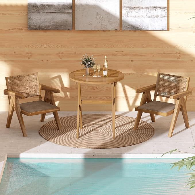 RELAX4LIFE Round Outdoor Folding Table - 26’’ Acacia Wood Patio Bistro Table w/Slatted Tabletop for Indoor Outside Dining Camping, Portable Foldable Wooden Furniture for Garden Backyard Porch (1)