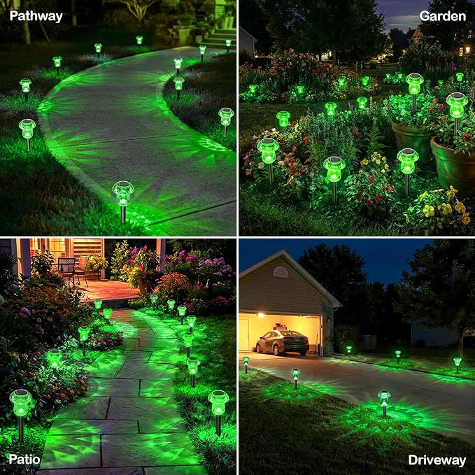 Solar Halloween Lights Outdoor 8 Pack Green Garden Mushroom Decor | LED Waterproof Halloween Decorations Outdoor for Pathway Yard Outside Driveway Walkway Landscape Path Lighting, Auto On/Off
