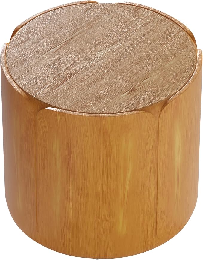 19.29" H Round Outdoor Indoor Side Table, Modern Wood Grain Patio Garden Stool, Sturdy MGO Waterproof, No-Assembly Table for Patio, Garden, Backyard, Living Room