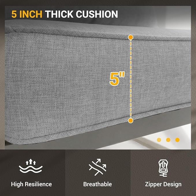 UDPATIO Metal Outdoor Patio Furniture Set, Modern Outdoor Conversation Sets w/Coffee Table, 4 Piece Outside Furniture with Thick, Washable and High-Resiliency Sponge Cushions, Light Grey