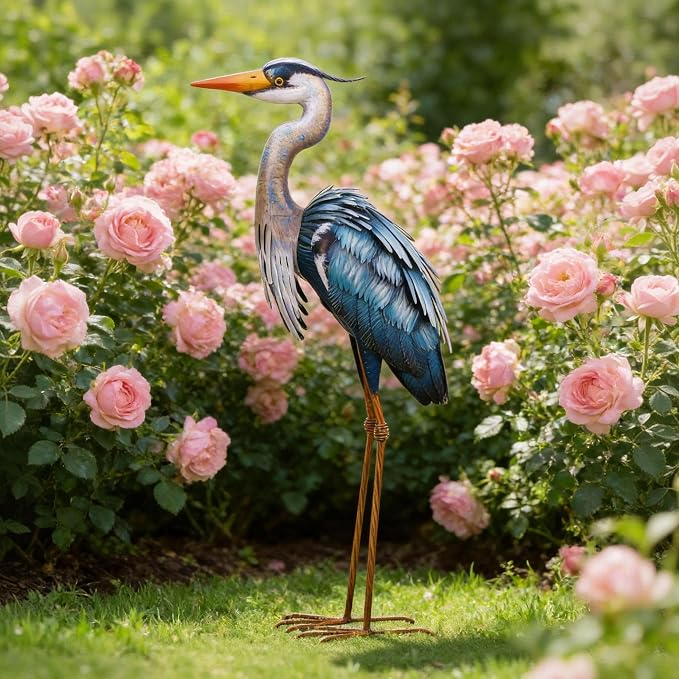 chisheen Outdoor Heron Statues Garden Decor Crane Statues Metal Yard Art Statue All Weather Resistant for Lawn Patio Porch Backyard Home Decoration Large Size