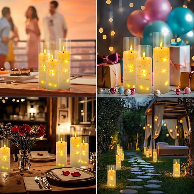 YOROXRG 24 Pack Christmas Decoration Flickering Flameless Candles,Battery Operated Candles,LED String Lights LED Candles for New Year, Home Decor, Parties,Wedding(D2.2 xH 5" 6" 7") (Ivory)