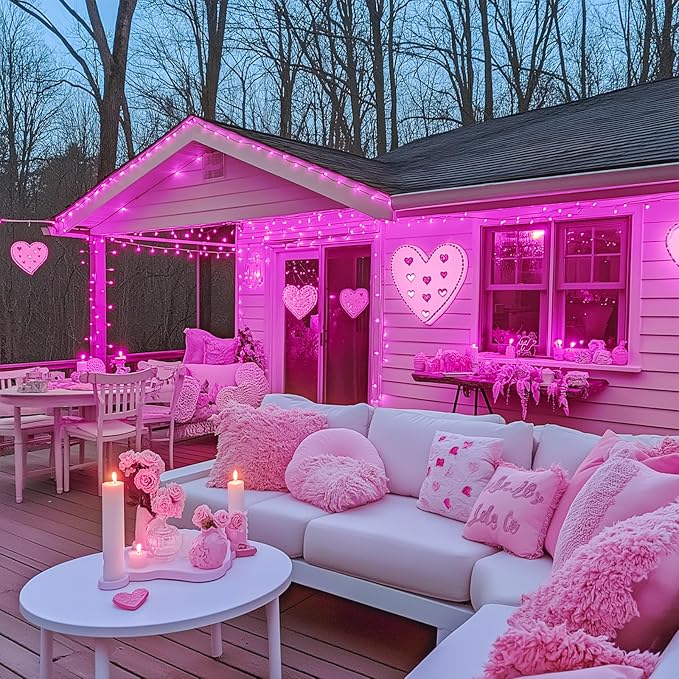 JMEXSUSS 8 Modes 163ft 500 LED Pink Christmas Lights with Remote | Waterproof Pink Room Lights Outdoor Plug in, Clear Wire String Light for Tree Outside Yard Wedding