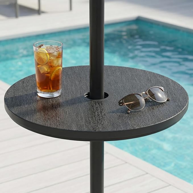 2PCS Umbrella Table Tray, Small Outdoor Sand Table with 1.6 Inch Umbrella Hole, 14.8 Inch Umbrella Tray, Portable Tabletop for Beach, Backyard, Pool, Black