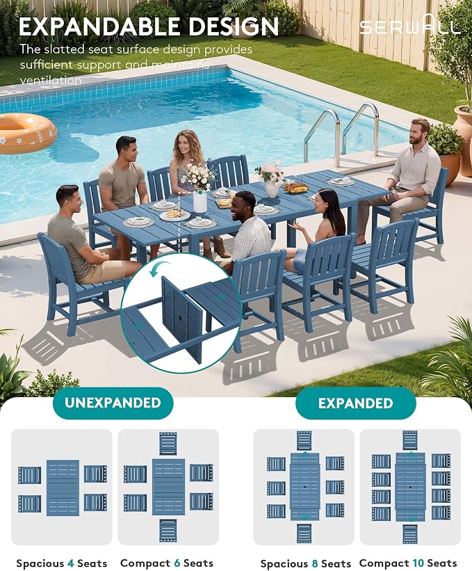SERWALL Outdoor Dining Chairs Set of 2, Blue | All-Weather HDPE Patio Armless Chairs Suitable for Outdoor Dining Table