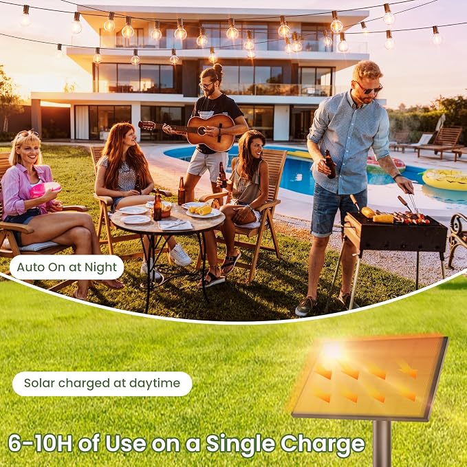 Svater 100 FT Solar Outdoor String Lights with Remote, G40 Patio Light Shatterproof Dimmable Vintage Edison Bulbs - Solar Powered Weatherproof Light for Patio, Backyard, Garden, Bistro