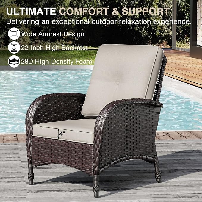 Joyside Wicker Patio Chairs Set of 2, Rattan Outdoor Furniture with Thickened Cushions, High Back, Deep Seating, Wide Armrest, Outdoor Chairs for Porch, Deck