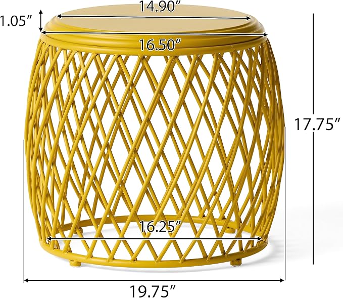 Christopher Knight Home Alamera Outdoor 19" Lattice Iron Side Table, Matte Yellow