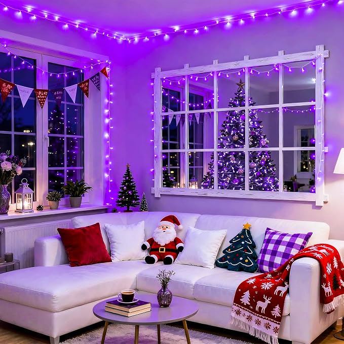 JMEXSUSS Connectable 91.5ft 250 LED Purple Halloween String Lights Indoor | 8 Modes Purple Christmas Lights Outdoor Waterproof, Plug-in Clear Wire Purple String Light for Xmas Bedroom Party Tree