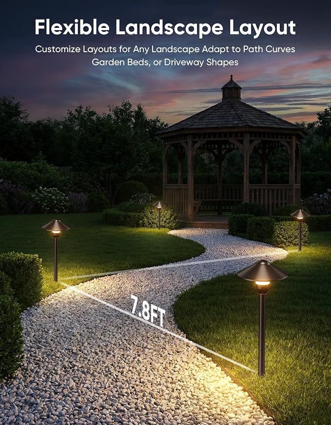 Low Voltage Landscape Lighting 6-Pack, Aluminum 12V Pathway Lights with G4 Bulbs, Waterproof Oil Rubbed Bronze Color Round Shade Path Lights with Connectors for Walkway Yard Garden