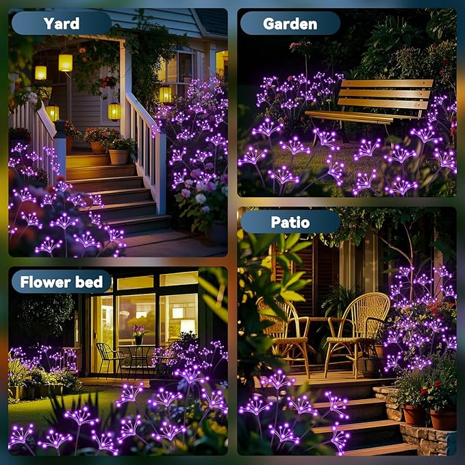 Solar Garden Lights 2 Pack Waterproof Solar Swaying Starburst Light Outdoor Lights for Yard Patio Walkway Pathway Party Wedding Christmas Decoration, Purple
