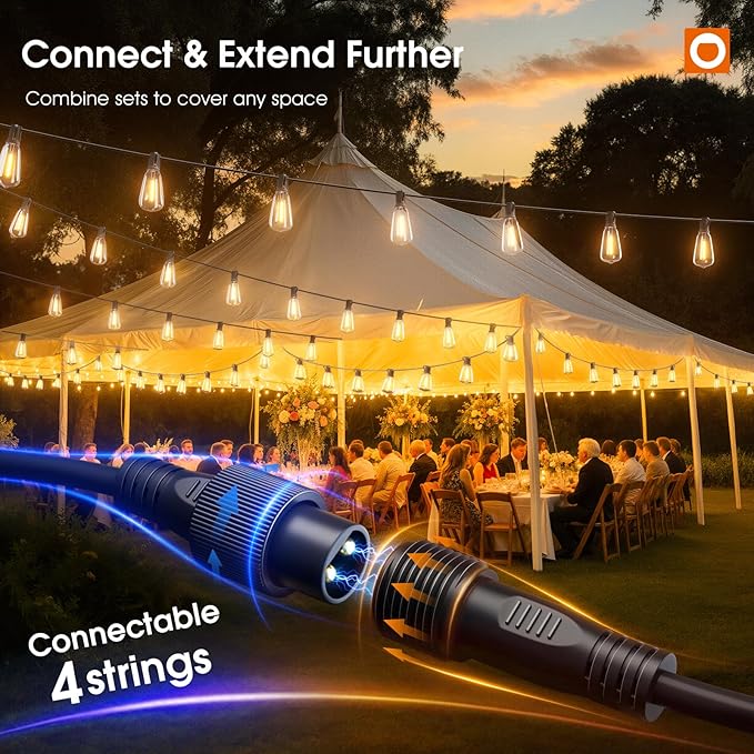 addlon 200FT(50*4) Outdoor String Lights with Remote LED Edison Waterproof | 108 Plastic ST38 Shatterproof Bulb, Extra Long Lighting, Hanging for Patio Outside Backyard Pergola Bistro Porch Garden Party