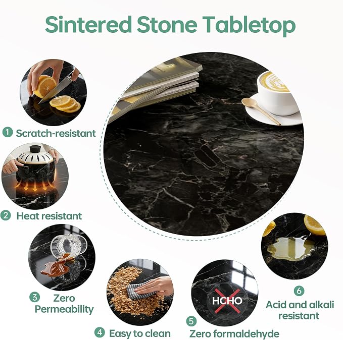 Rectangle Table Top,35.4 ” x 23.6 ” Black Sintered Stone Tabletop, DIY Replacement & Cover Marble Desktop, Scratch & Wear Resistant, Easy to Clean, Suitable for Indoor & Outdoor
