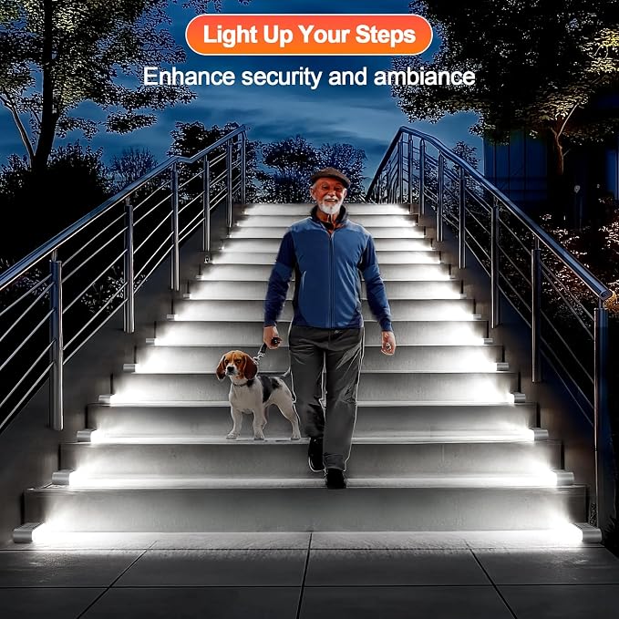 Solar Step Lights for Outside, 8-Pack Stair Light Outdoor Waterproof IP67, 14 LED Cool White Light Solar Powered Lighting for Steps, Stairs, Deck, Patio, Walkway, Front Porch Decor