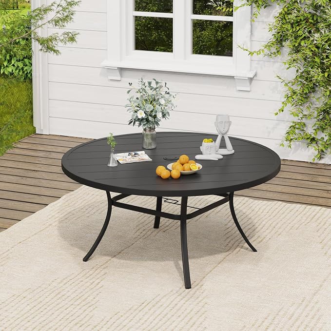 VICLLAX Round Outdoor Dining Set, Patio Table and Chairs Set Set of 10 Patio Stackable Chairs and 63" Outdoor Round Table with Umbrella Hole for Backyard Lawn Garden, Dark Grey Chairs and Black Table