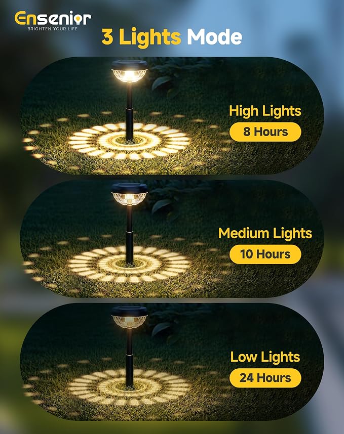 Ensenior Solar Pathway Lights Outdoor, 8-Pack Adjustable Height LED Lights Outdoor Waterproof IP65 for Garden Landscape, Auto On/Off Solar Powered Yard Lights for Walkway (Warm White)