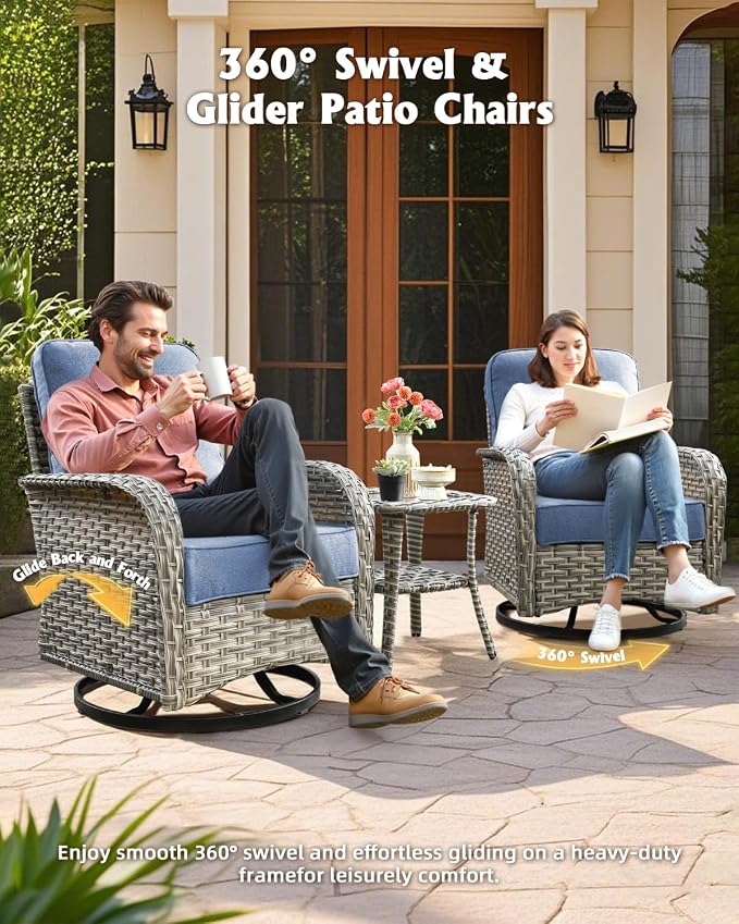 Outdoor Sectional Patio Furniture Set with Fire Pit Table,8 Pieces Wicker Conversation Sets L Shaped Couch,Extra Deep Out Door Sofa Outside Furniture with Swivel Chairs,Blue