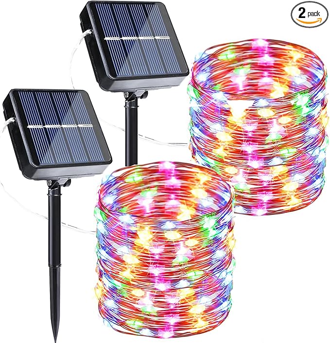 Joomer Solar Fairy Lights, 2-Pack Total 80FT 240LED Lights, Multicolor | Silver Wire, Solar String Light Waterproof 8 Lighting Modes for Patio Fence Party Garden Yard Home Outdoor Decoration