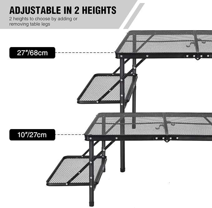 RedSwing Folding Grill Table with Extension Space, Adjustable Height Portable Large Stand Camp Table for Outdoor Indoor Camping Picnic BBQ, Black with Side Panels