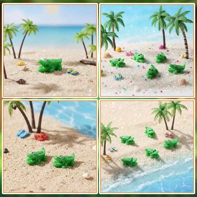 Geelin 100 Pcs Mini Crocodiles Figurines Mini Resin Crocodiles Figurines Small Alligator Figure Resin Tiny Animals for Dollhouse Landscape Aquarium Garden Desktop