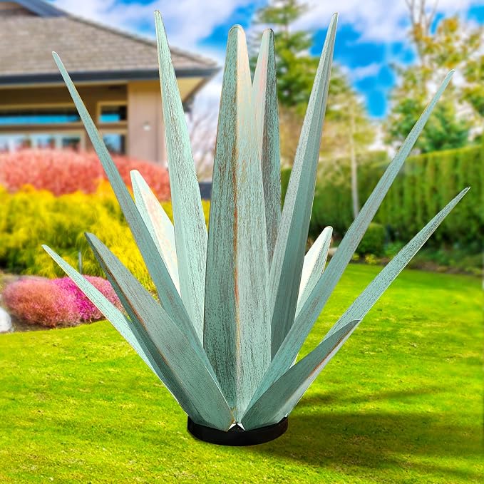 KODIBO 24" Metal Agave Plant Outdoor Decor, Large Yard Statue, Mint Green | Outdoor-Resistant Metal, Hand-Painted Finish, Tequila Rustic Sculpture, Garden Patio Lawn Ornament for Desert Landscaping