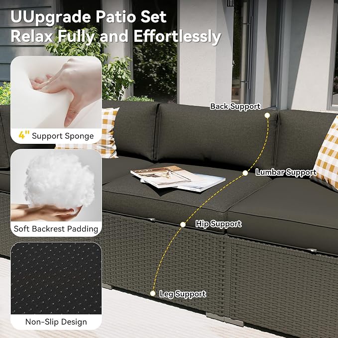 Aoxun Patio Furniture Set, 7 Piece Outdoor Sectional Sofas with Waterprool Cover, Wicker Rattan Outdoor Furniture Patio Conversation Set for Backyard, Garden Black