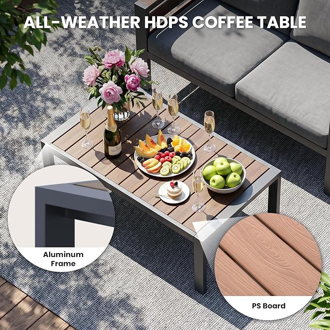 SUNYRISY Aluminum Outdoor Patio Furniture Set with Coffee Table, 4 Piece Metal Outdoor Modern Conversation Sets with Thick Cushions, Sectional Sofa Couch Set for Porch, Deck, Backyard