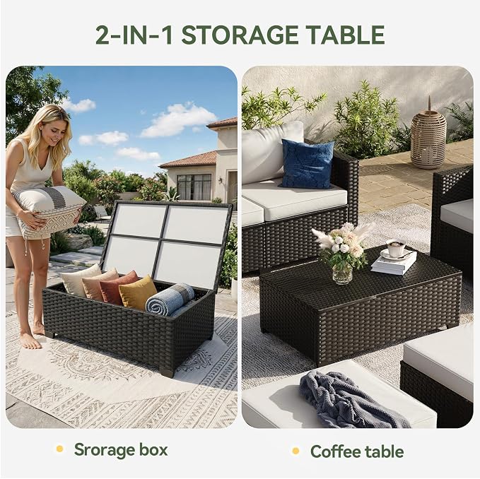 Aoxun 8 Piece Outdoor Patio Furniture Set 7 Seats, Outdoor Sectional with Thick Waterproof Cushions, Patio Conversation Sets for Garden,Backyard, Porch, Balcony, Deck, Black & Beige