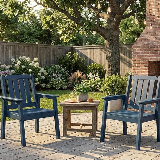 GAOMON Outdoor Patio Dining Chairs Set of 2, All-Weather HDPE Garden Dining Chairs with Armrests, Wide Seat and Sturdy Frame,Waterproof Design, for Garden, Backyard, Deck, Navy Blue