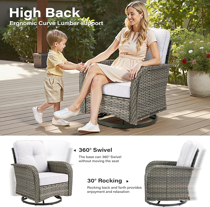 8 Pieces Patio Conversation Sets,Patio Furniture Set with Swivel Rocking Chairs,Coffee Table, Side Table, All Weather Rattan Wicker Outdoor Sectional Furniture Set for Porch Balcony Backyard Gray